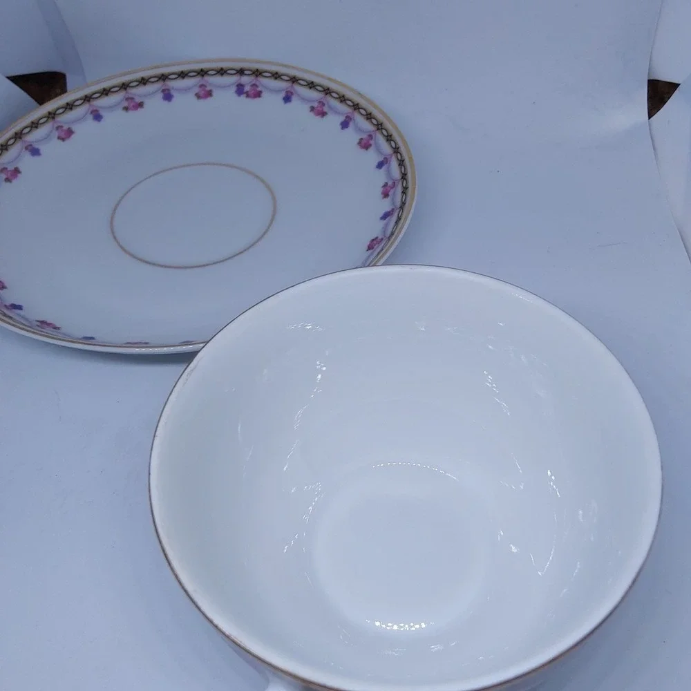 Heinrich‎ H&C  Set Of 5 Pink Roses Gray Laurel Cup & Saucer Sets